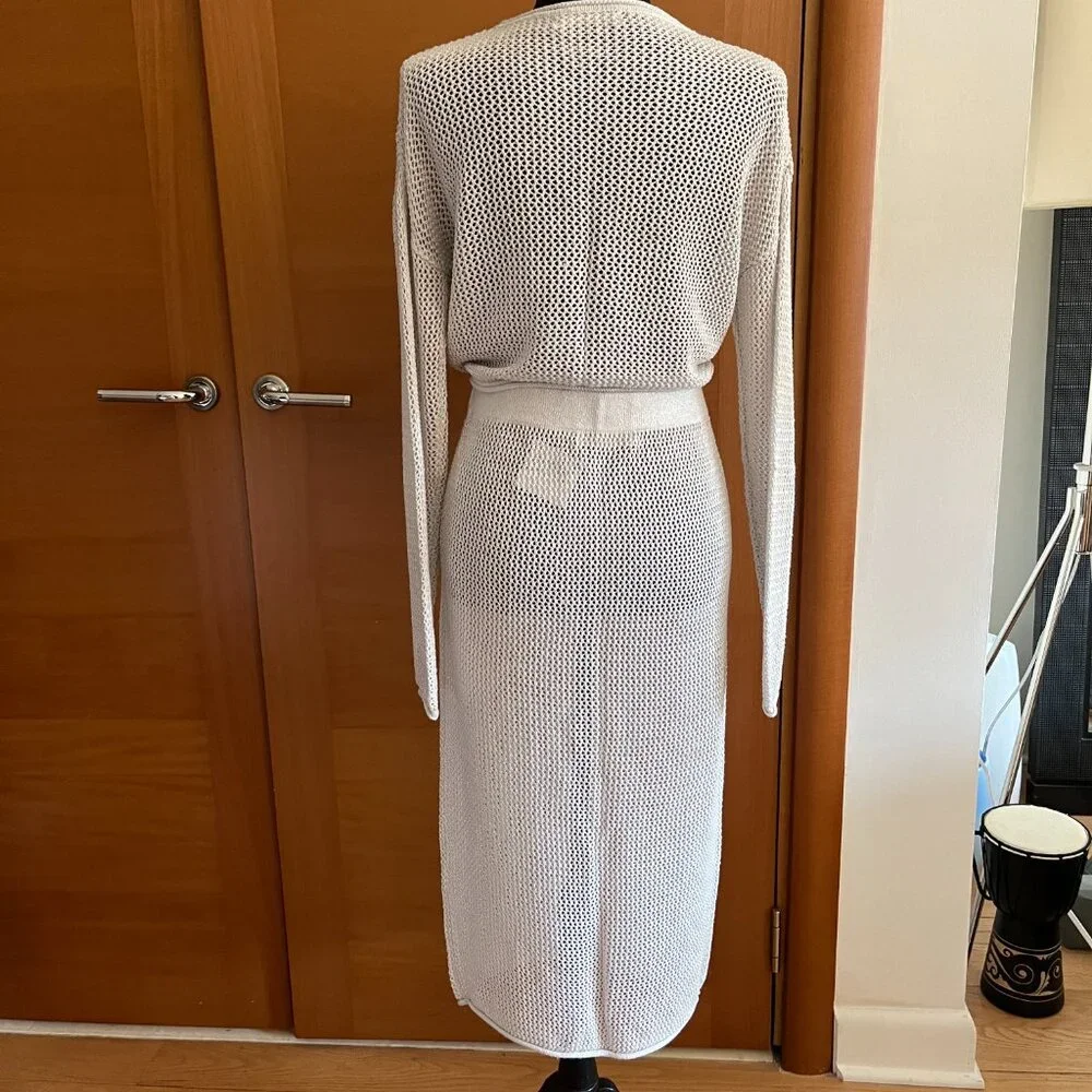 2-Pc.Soft Open Knit Mesh Wrap Top and Pencil Skirt, Size M - Picture 3 of 7